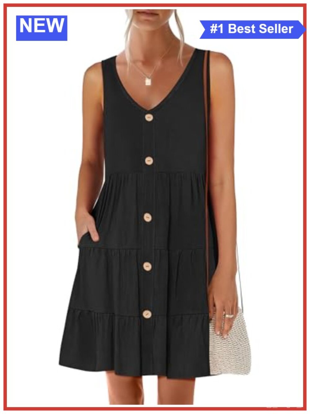Women's Sleeveless Button Front A-Line Mini Dress with Pockets